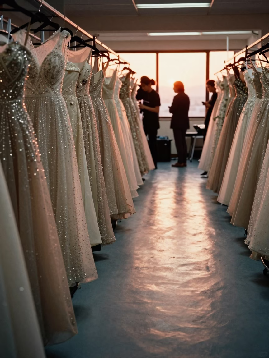 Crystal Gown Tailor Table in Malatya Corridor in in a backstage changing corridor in Malatya