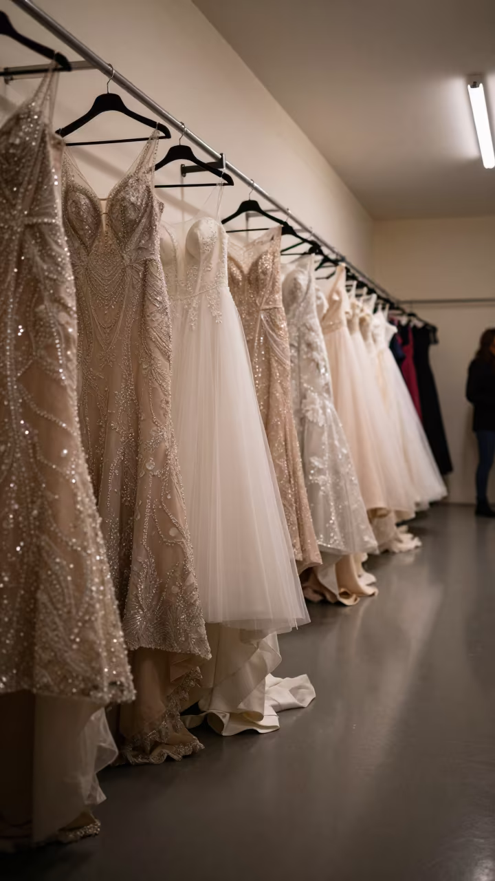 Crystal Gowns Backstage Before Sunrise in in a backstage changing corridor near Pietermaritzburg
