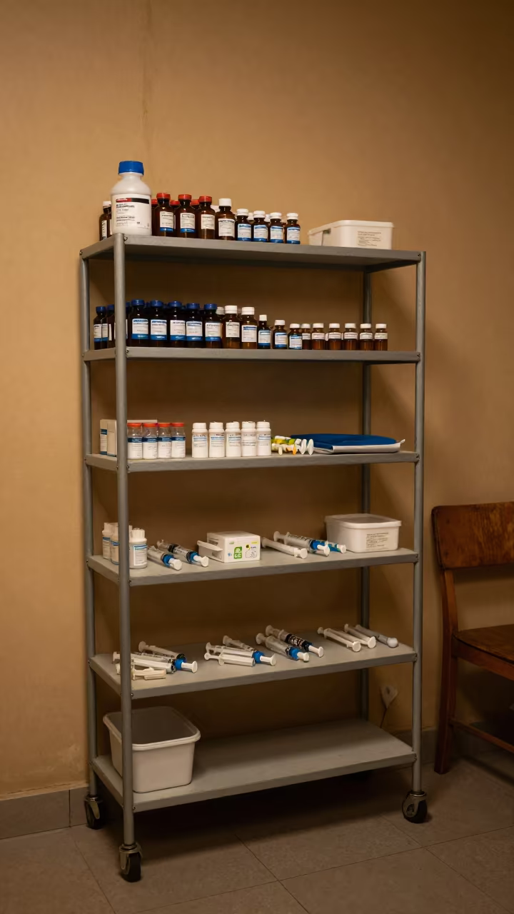 CT Contrast Prep Shelf Night in Harar in in a surgical prep area in Harar