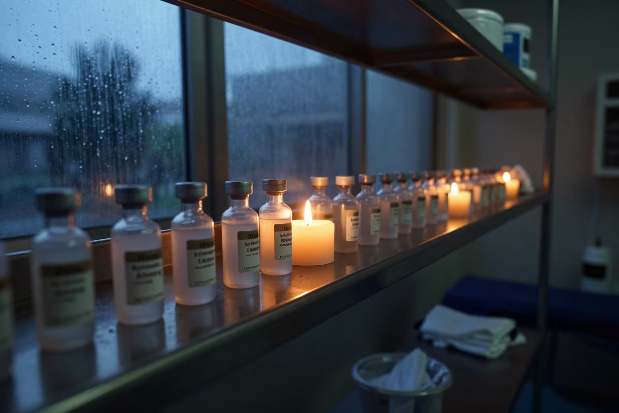 CT Contrast Shelf in Kuwait Prep Room Twilight in in a surgical prep area in Kuwait City