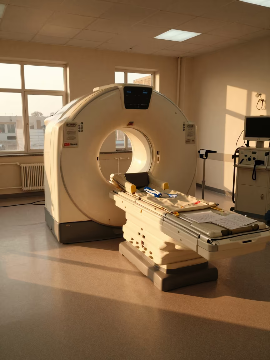 CT Scanner Room in Misrata Hospital Golden Hour in inside a hospital corridor in Misrata