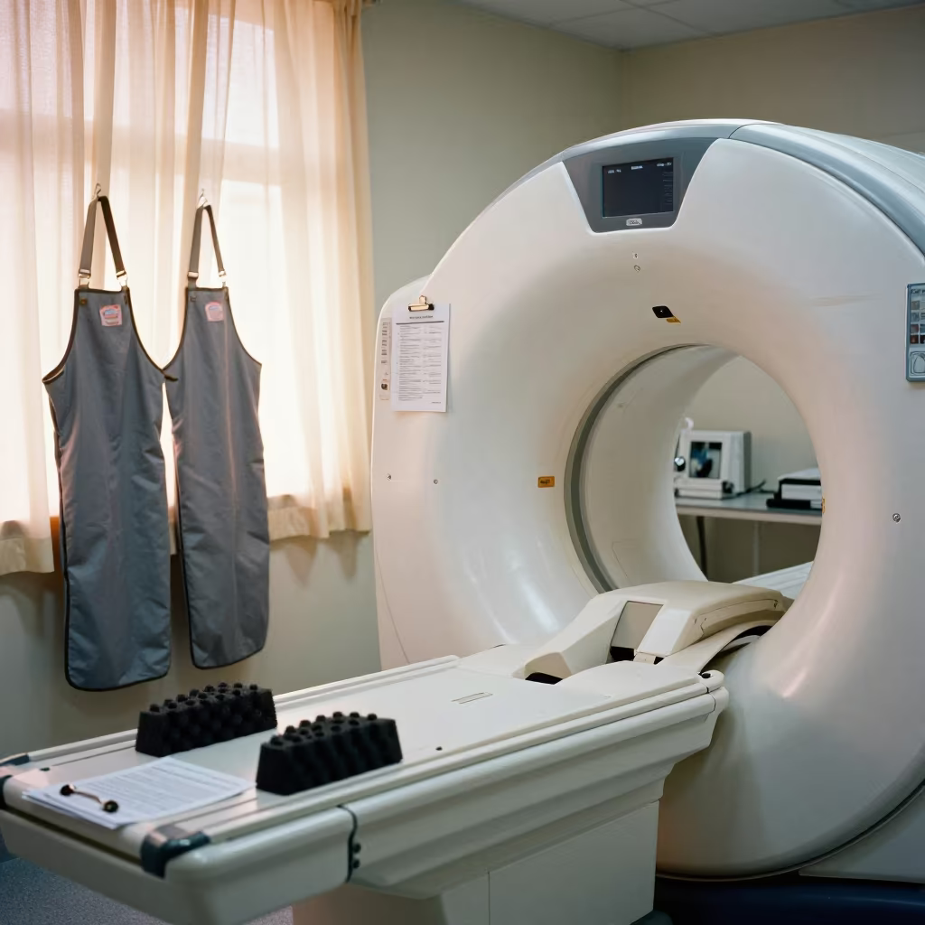 CT Scanner Room Morning Light in Abengourou Clinic in inside a clinic exam room in Abengourou