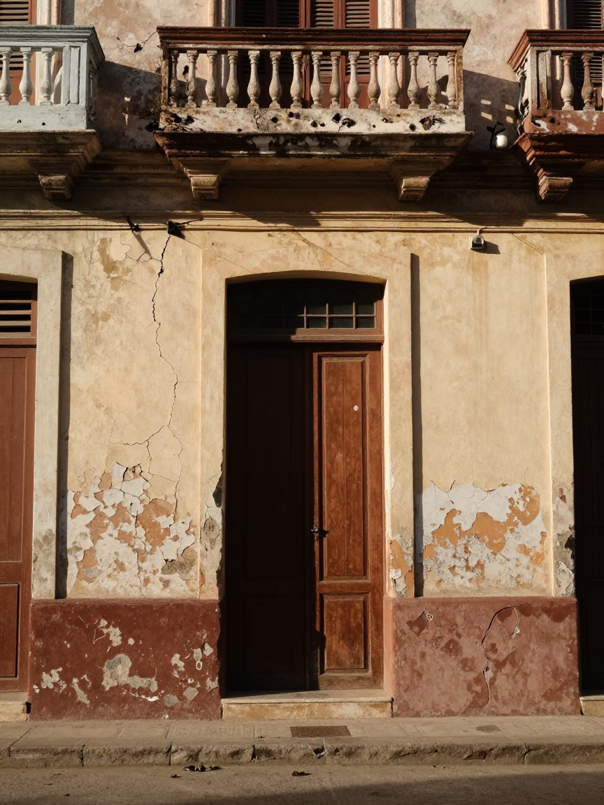 Cuba Colonial Facade And Peeling Paint Late Afternoon Street Photography in in Havana, Cuba