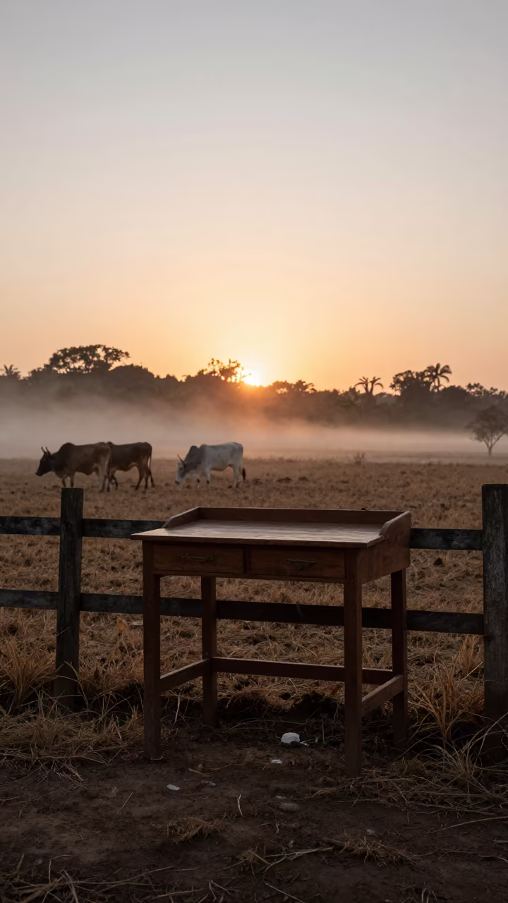 Cuban Cattle Branding Ledger Silhouette at Dusk in along a muddy paddock fence in Cuba