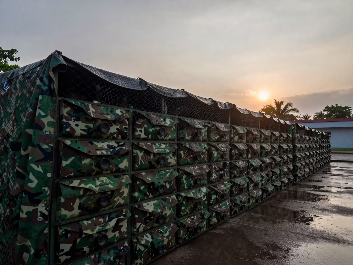 Cuban Monsoon Dawn With Second Sun in beneath a camouflage net shelter in Cuba