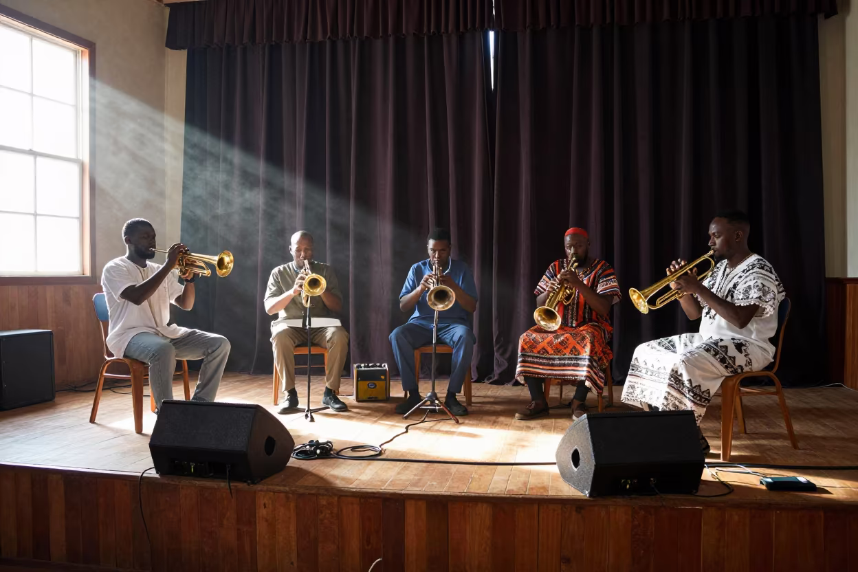 Cuban Son Band Rehearsing on Jimma Stage in on a theater stage in Jimma