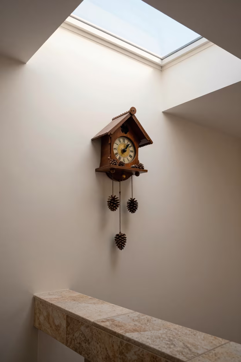 Cuckoo Clock on Stone Ledge in Mansoura Light in on a stone ledge near Mansoura