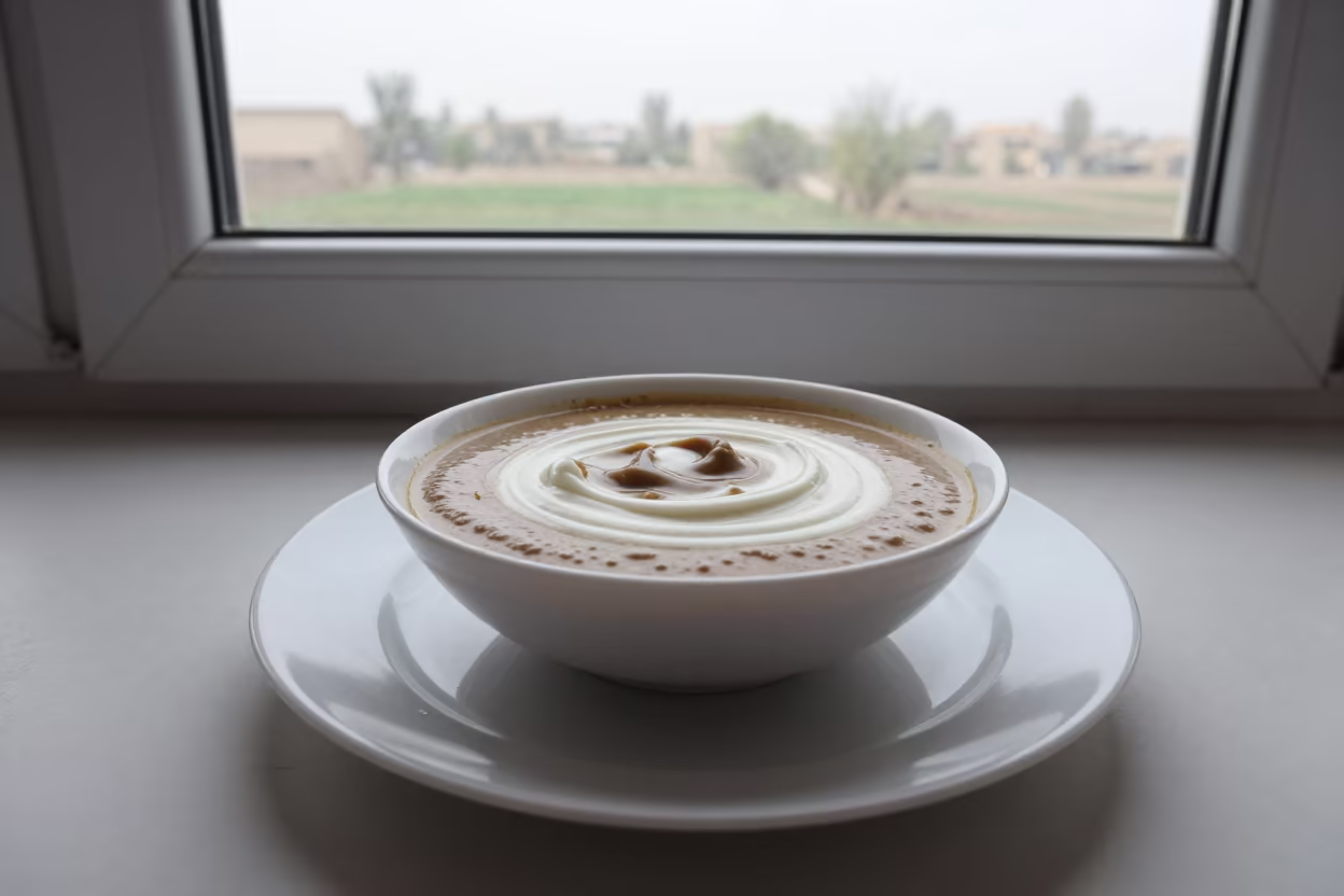 Cullen Skink with Cream in Late Afternoon in on a ceramic plate by a window in Lashkar Gah