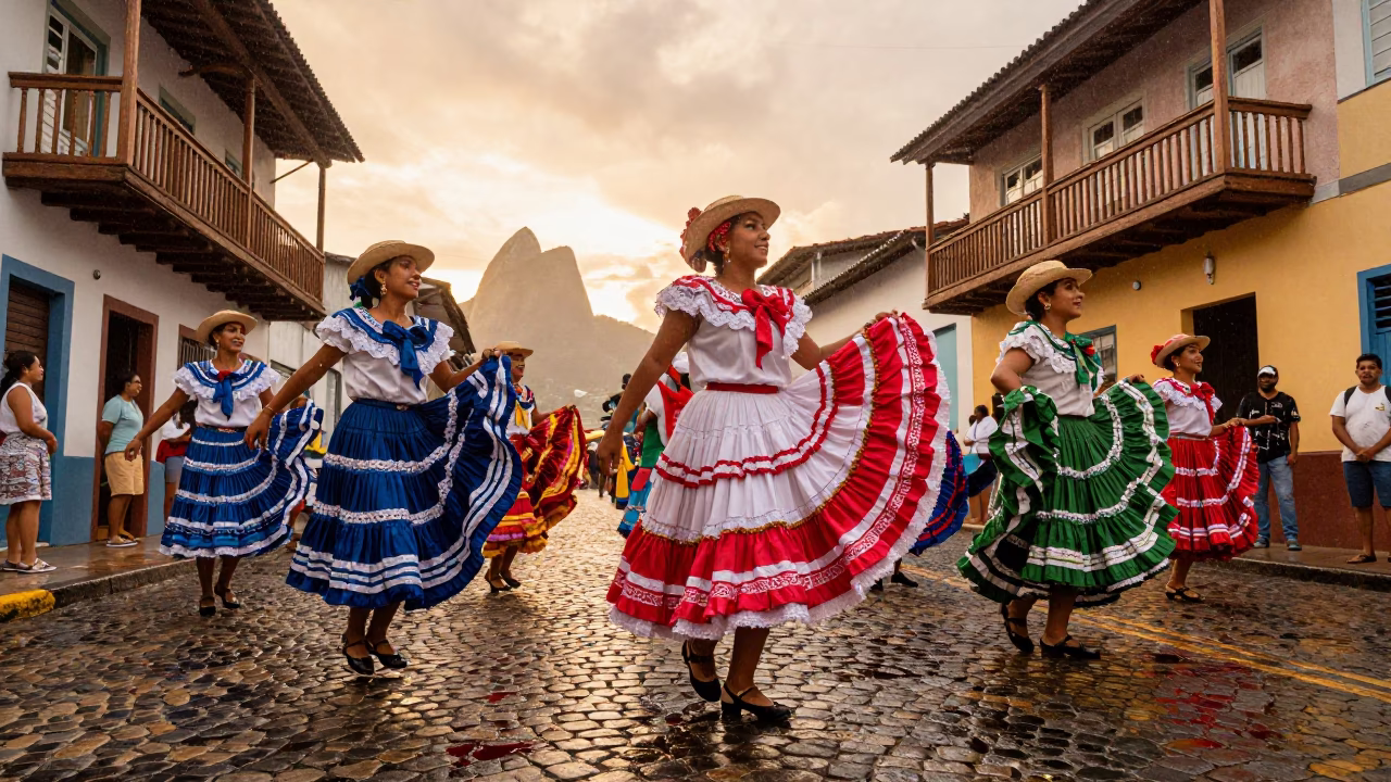 Cumbia Dancers Parade in Santa Teresa in in Santa Teresa, Rio de Janeiro