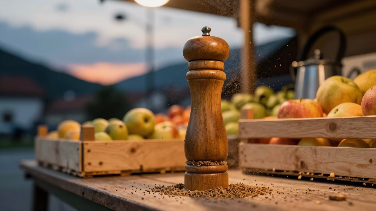 Cumin Dust Rising at Graz Market Stall in at a roadside fruit stand in Graz