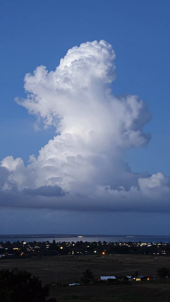 Cumulonimbus Tower Over Mauritius Plain in over a horizon of stacked thunderheads in Mauritius