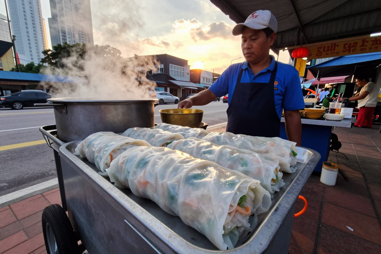 Cuon Rolls at Sunset Light in Kuala Lumpur in in Kuala Lumpur, Malaysia