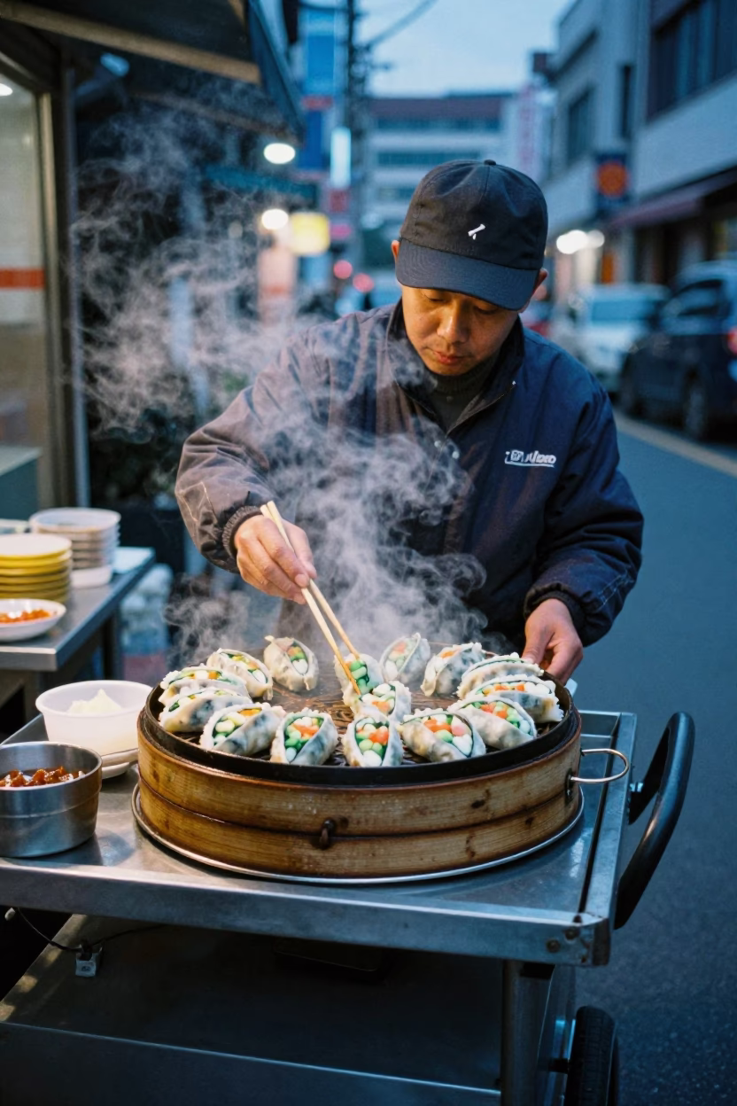 Cuon Rolls in Seoul at The Last Blue Light Of Evening in in Seoul, South Korea