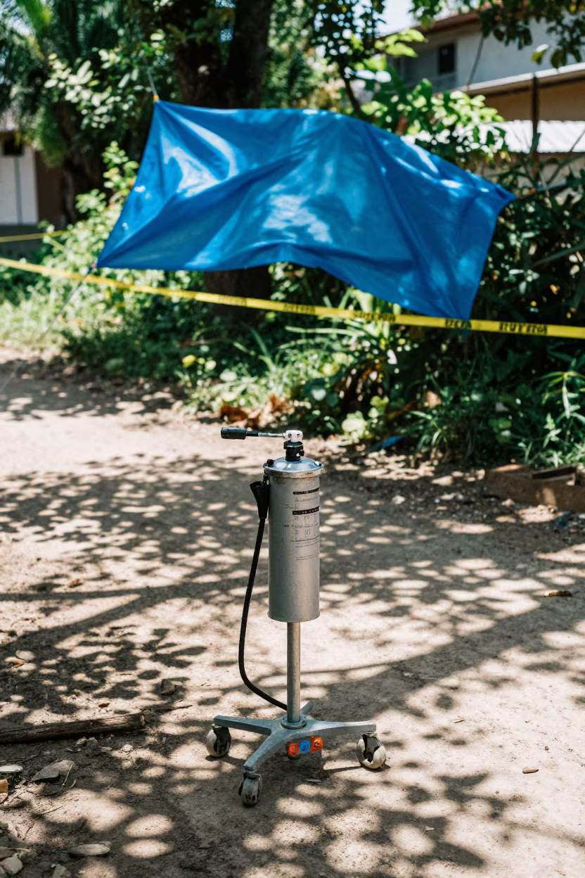 Curing Compound Sprayer Stand Totonicapan Road in at a muddy site access road near Totonicapán