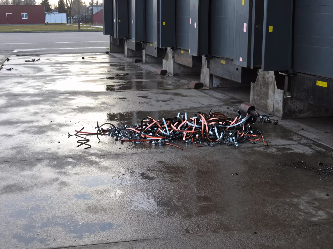 Curled Metal Shavings on Industrial Floor in at a loading dock near Orsk