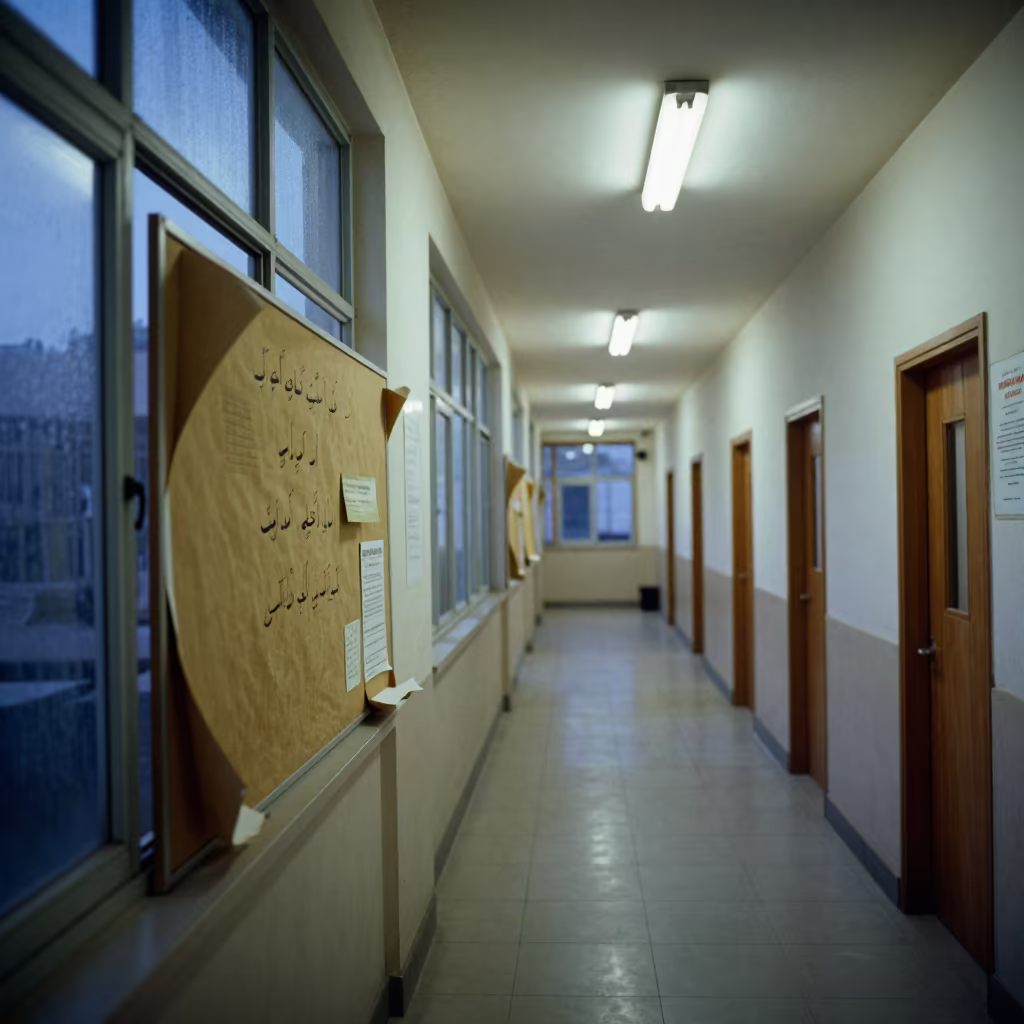 Curling Bulletin Board in Karachi School Corridor in inside a quiet classroom near Karachi