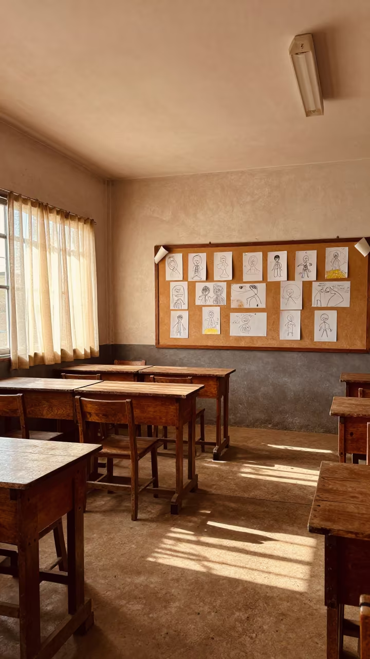 Curling Bulletin Board in Lilongwe Classroom in inside an art classroom in Lilongwe