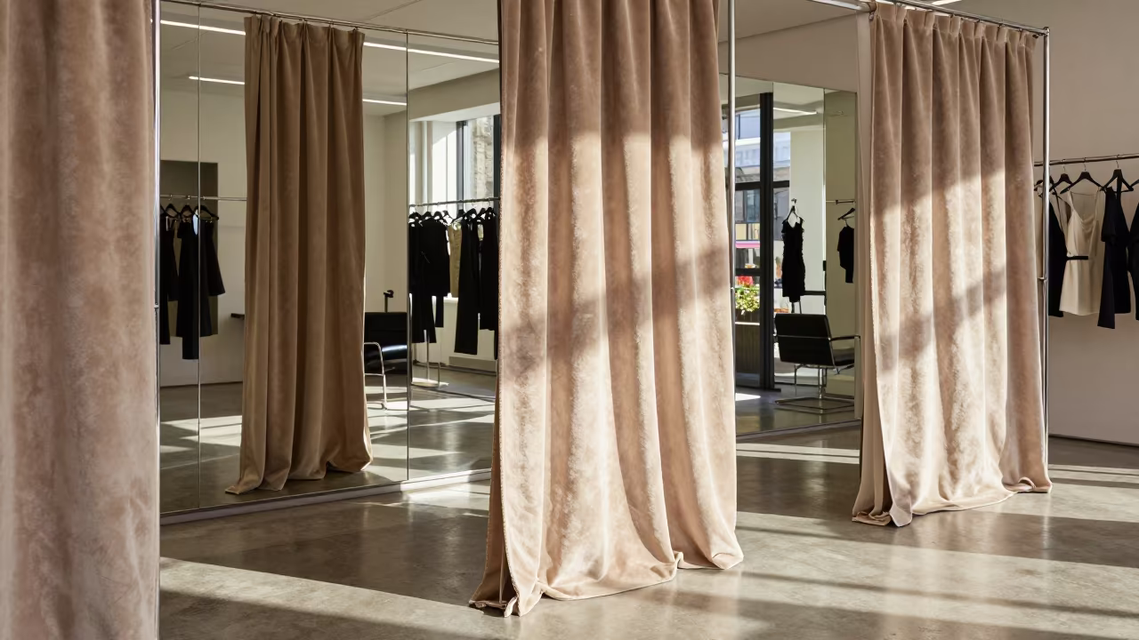 Curtain Half Open in Dresden Coutelier in inside a couture atelier near Dresden