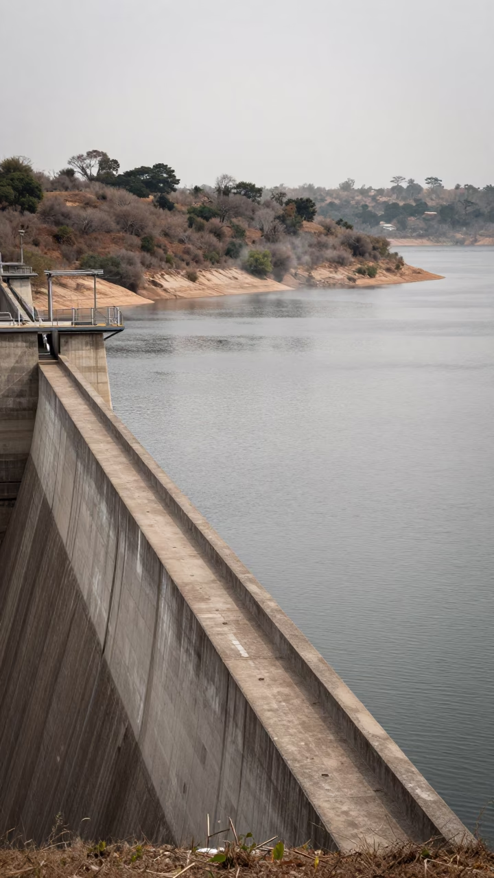 Curved Dam Parapet Over Harare Reservoir in beside a hydroelectric intake in Harare