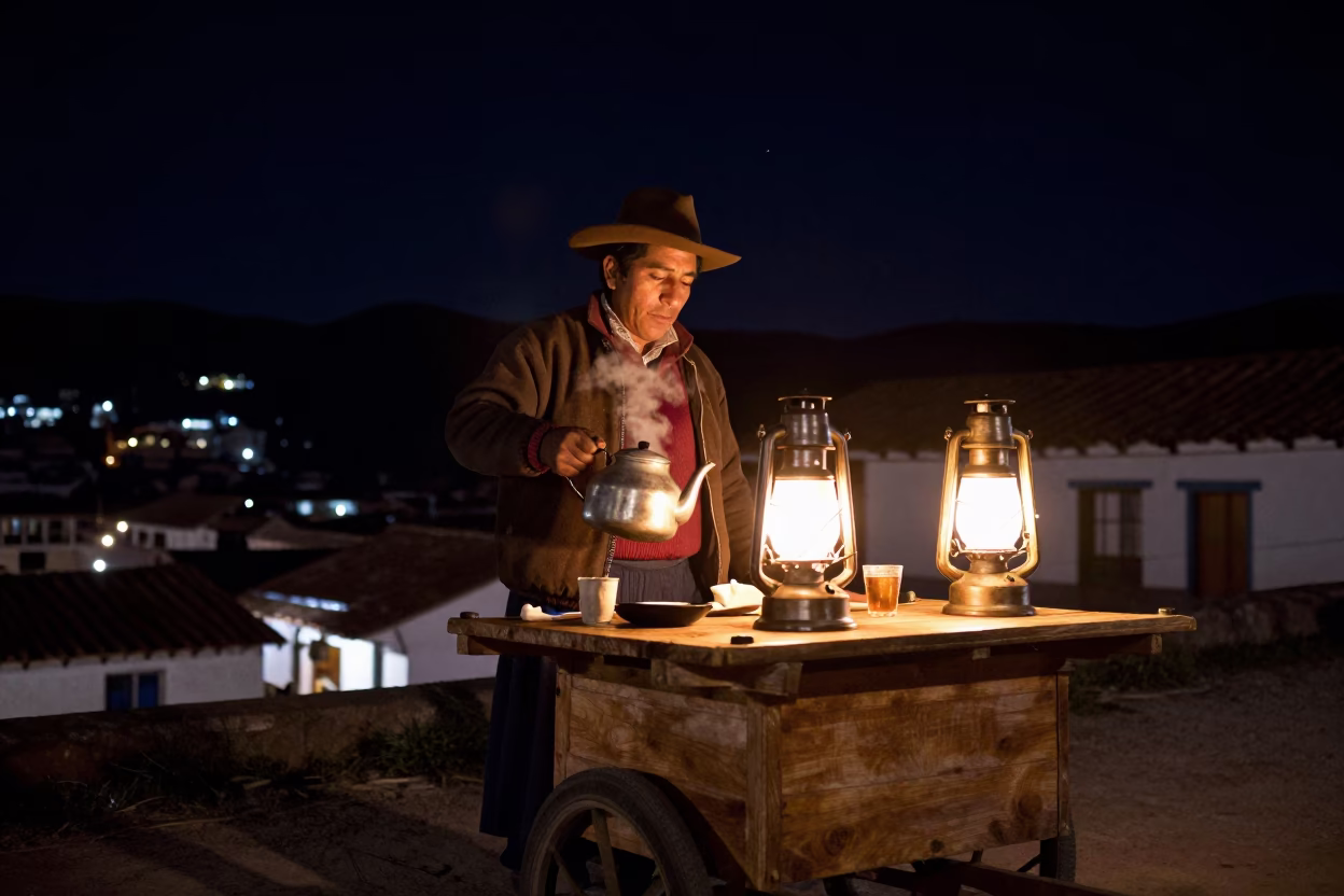 Cusco Hot Tea at The Deepest Night Sky Light in in Cusco, Peru