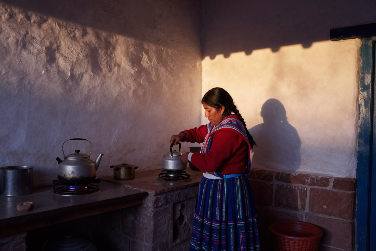 Cusco Kitchen Scene at The Still Hours Before Dawn Light in in Cusco, Peru