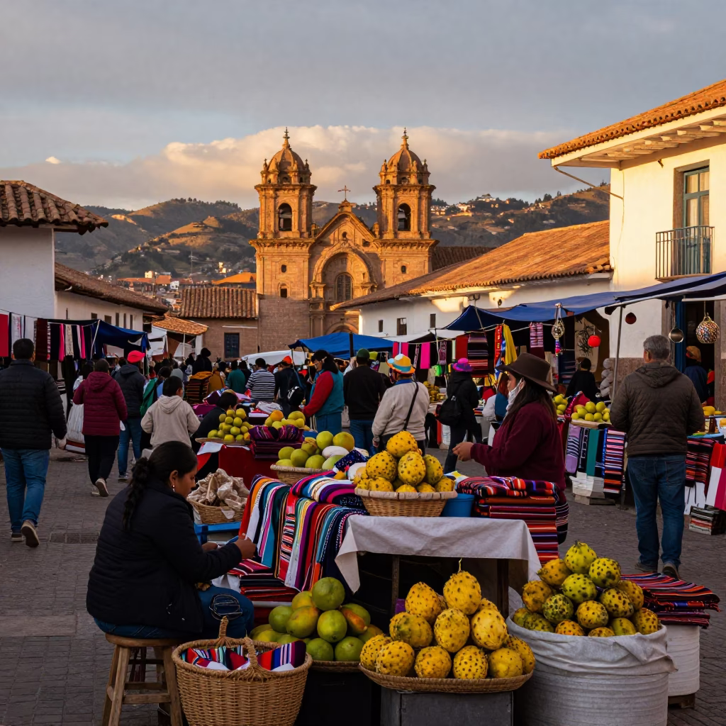 Cusco Market Stall at Golden Hour in in Cusco, Peru