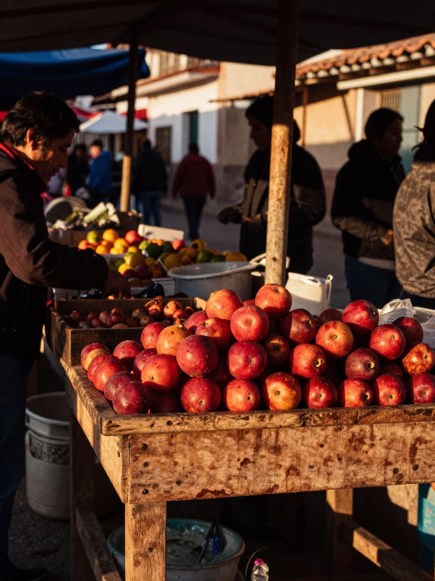 Cusco Market Stall at Honeyed Evening Light in in Cusco, Peru