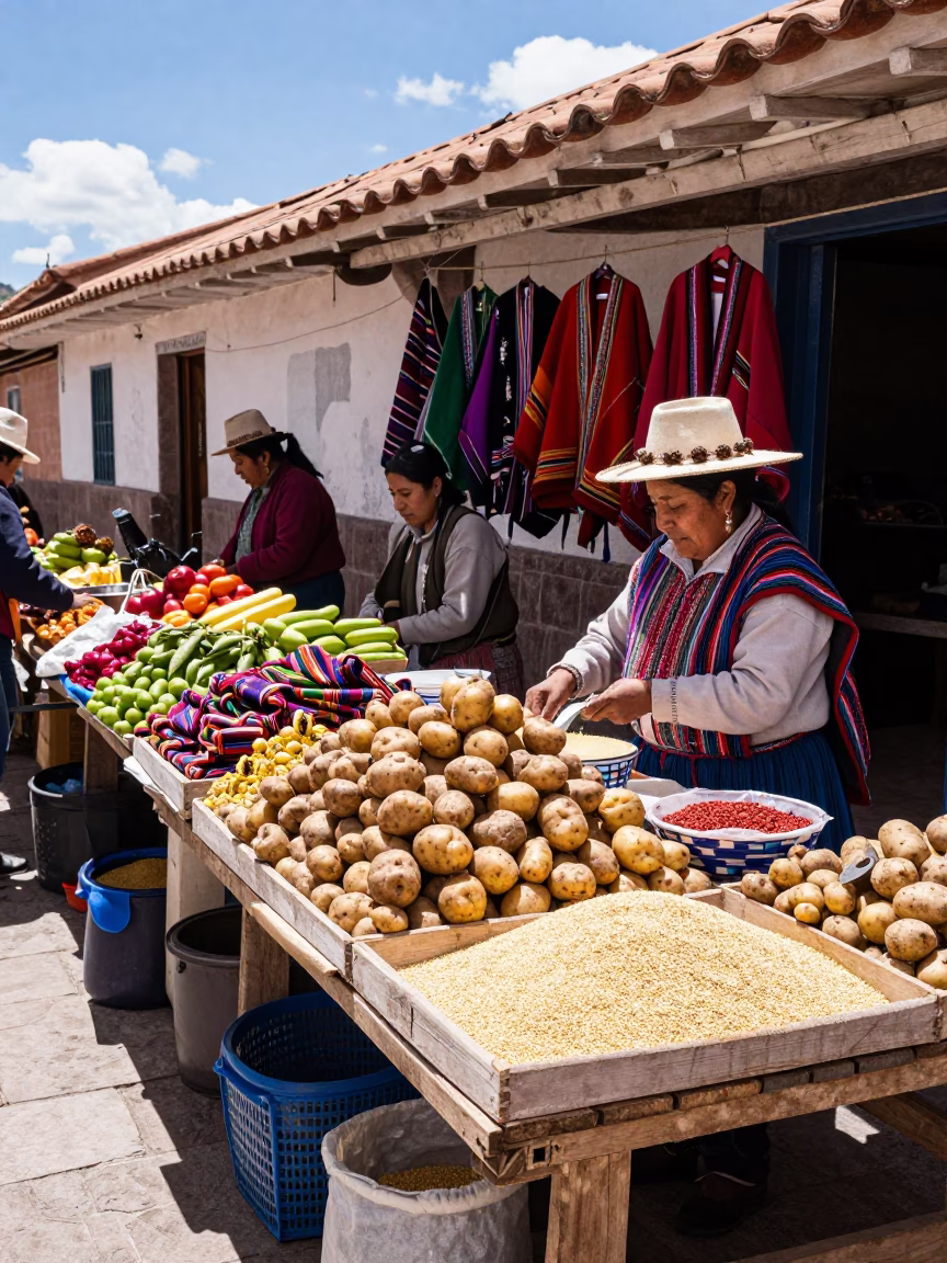Cusco Market Stall at Late Morning Light in in Cusco, Peru