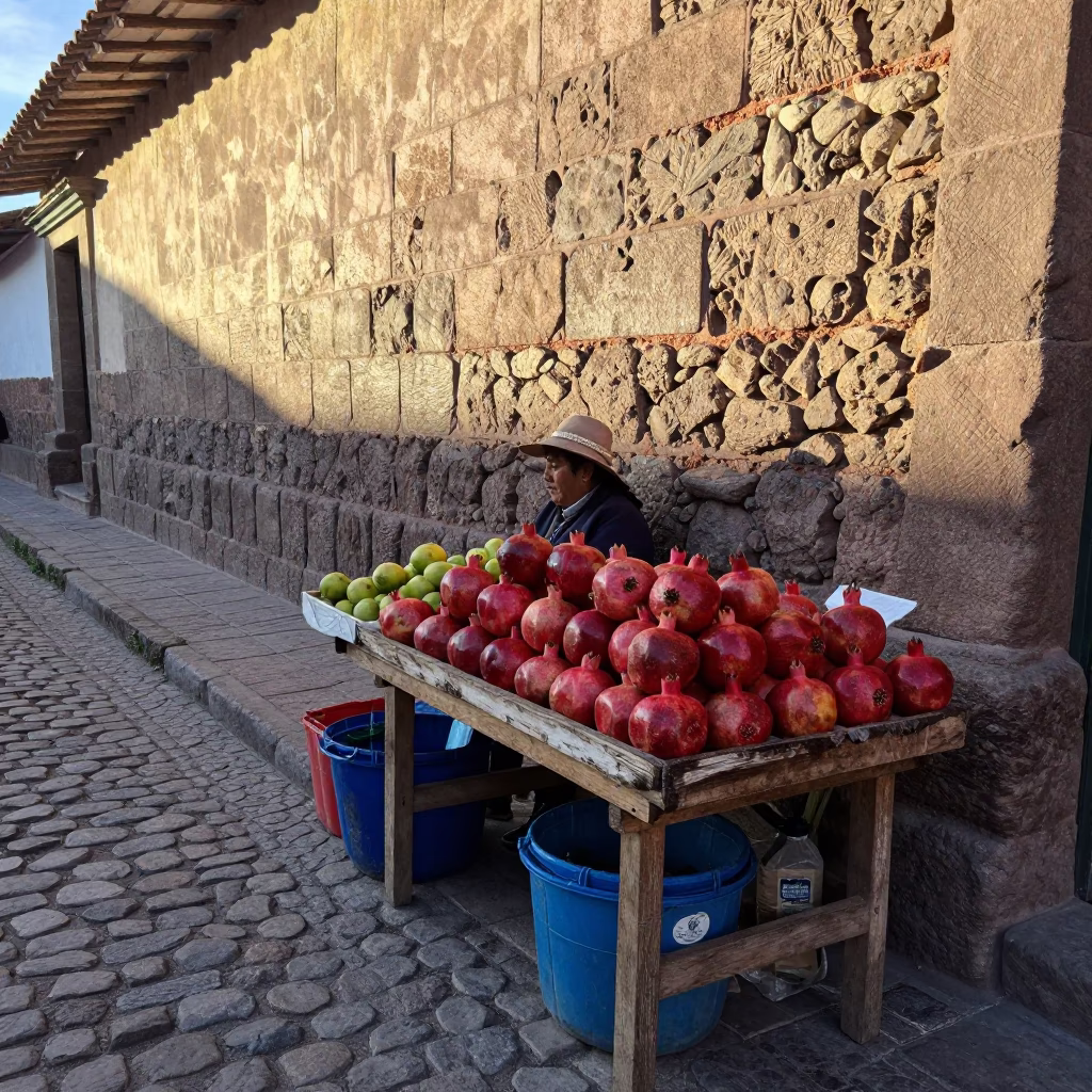 Cusco Market Stall Morning Light Reveals Local Produce and Tools in in Cusco, Peru