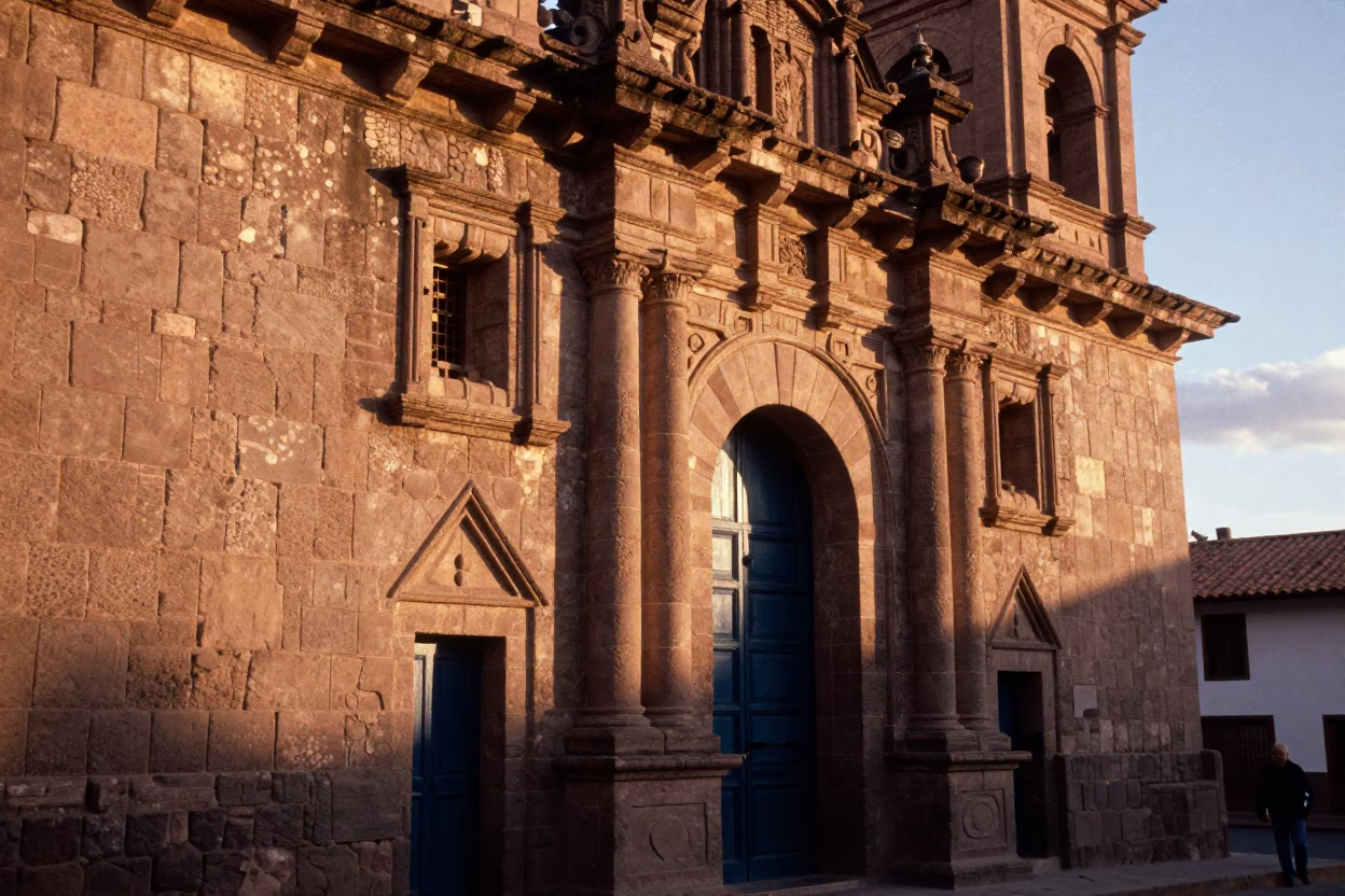 Cusco Peru Evening Light Stone Architecture and Local Street Life in in Cusco, Peru