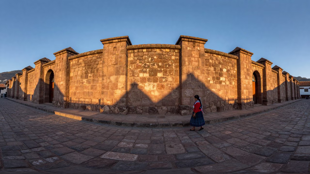 Cusco Peru Morning Light Illuminating Inca Stone Walls and Cobblestone Street Before Sunrise in in Cusco, Peru