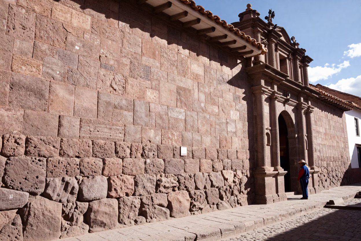 Cusco Peru Street Scene Midmorning Light Inca Stone Architecture Local Vendor in in Cusco, Peru