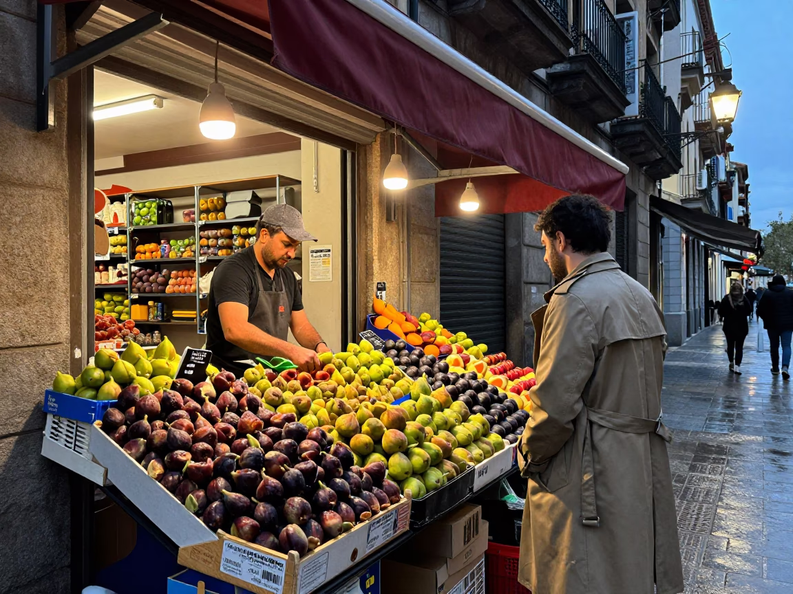Customer after dark in Barcelona in in Barcelona, Spain