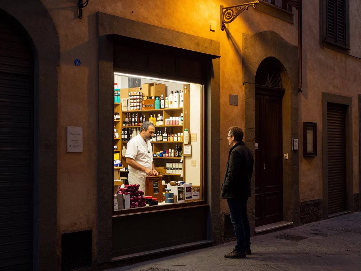 Customer after dark in Florence in in Florence, Italy