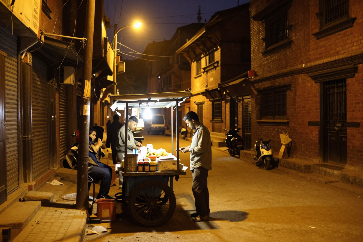 Customer after dark in Kathmandu in in Kathmandu, Nepal