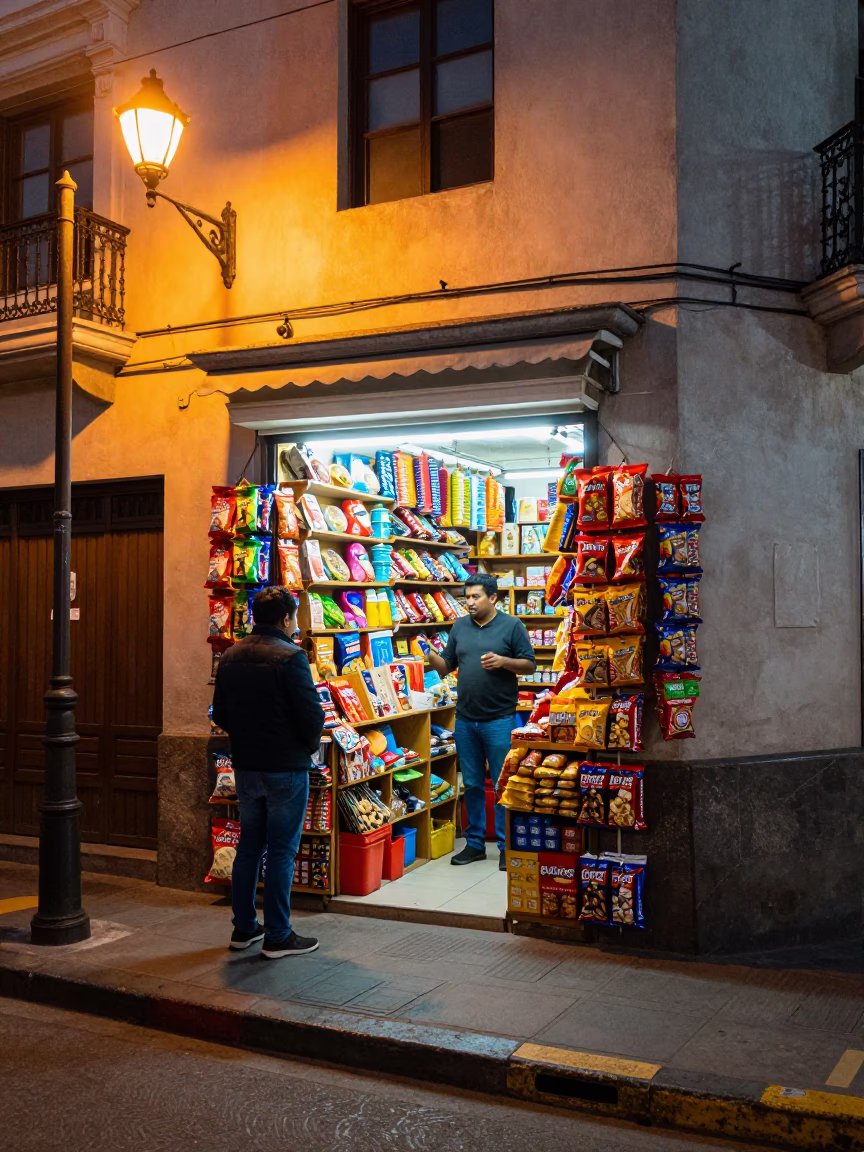 Customer after dark in Lima in in Lima, Peru