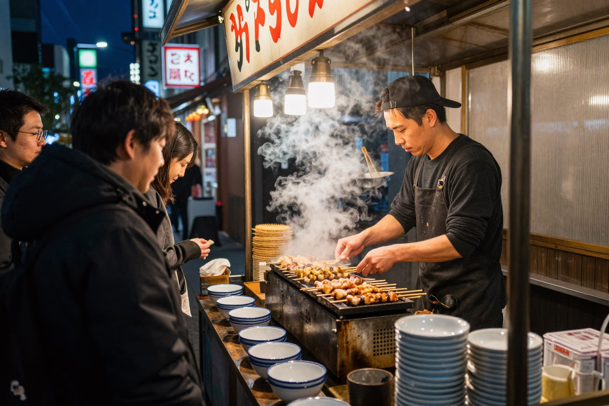 Customer after dark in Osaka in in Osaka, Japan