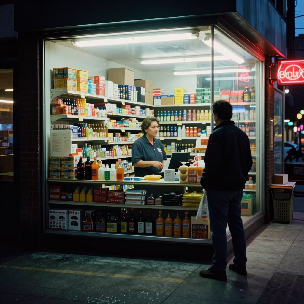 Customer after dark in Philadelphia in in Philadelphia, Pennsylvania, United States