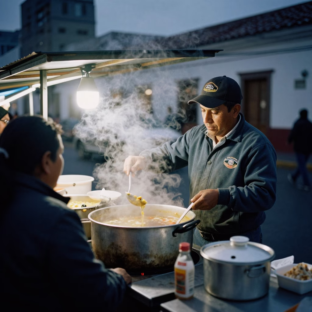 Customer after dark in Quito in in Quito, Ecuador