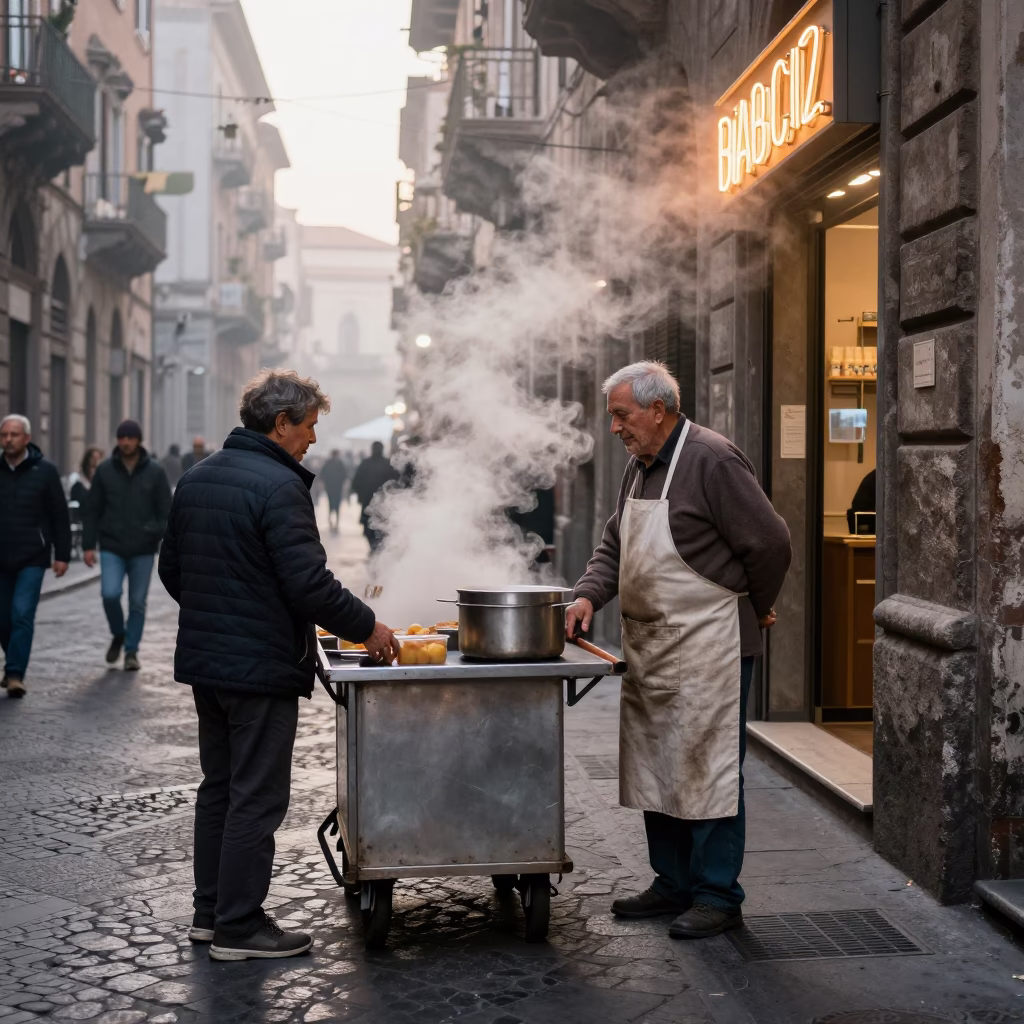 Customer at Dawn Light in in Palermo, Italy