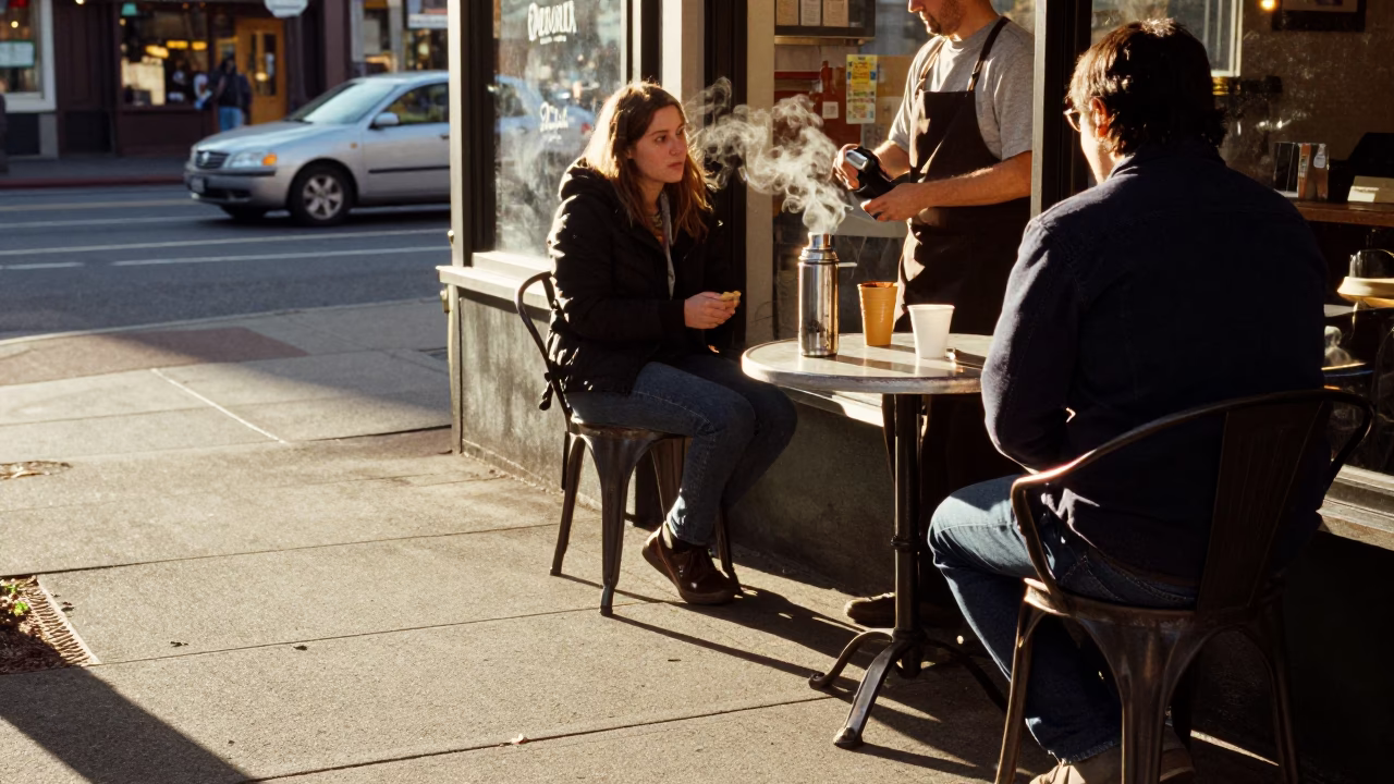 Customer at Late Afternoon Light in in Portland, Oregon, United States