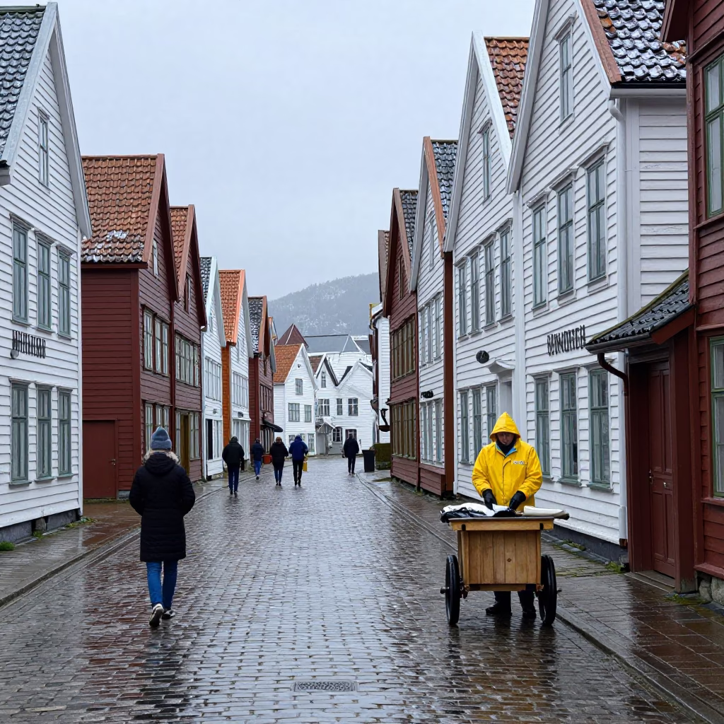 Customer in Bergen at Noon Light in in Bergen, Norway
