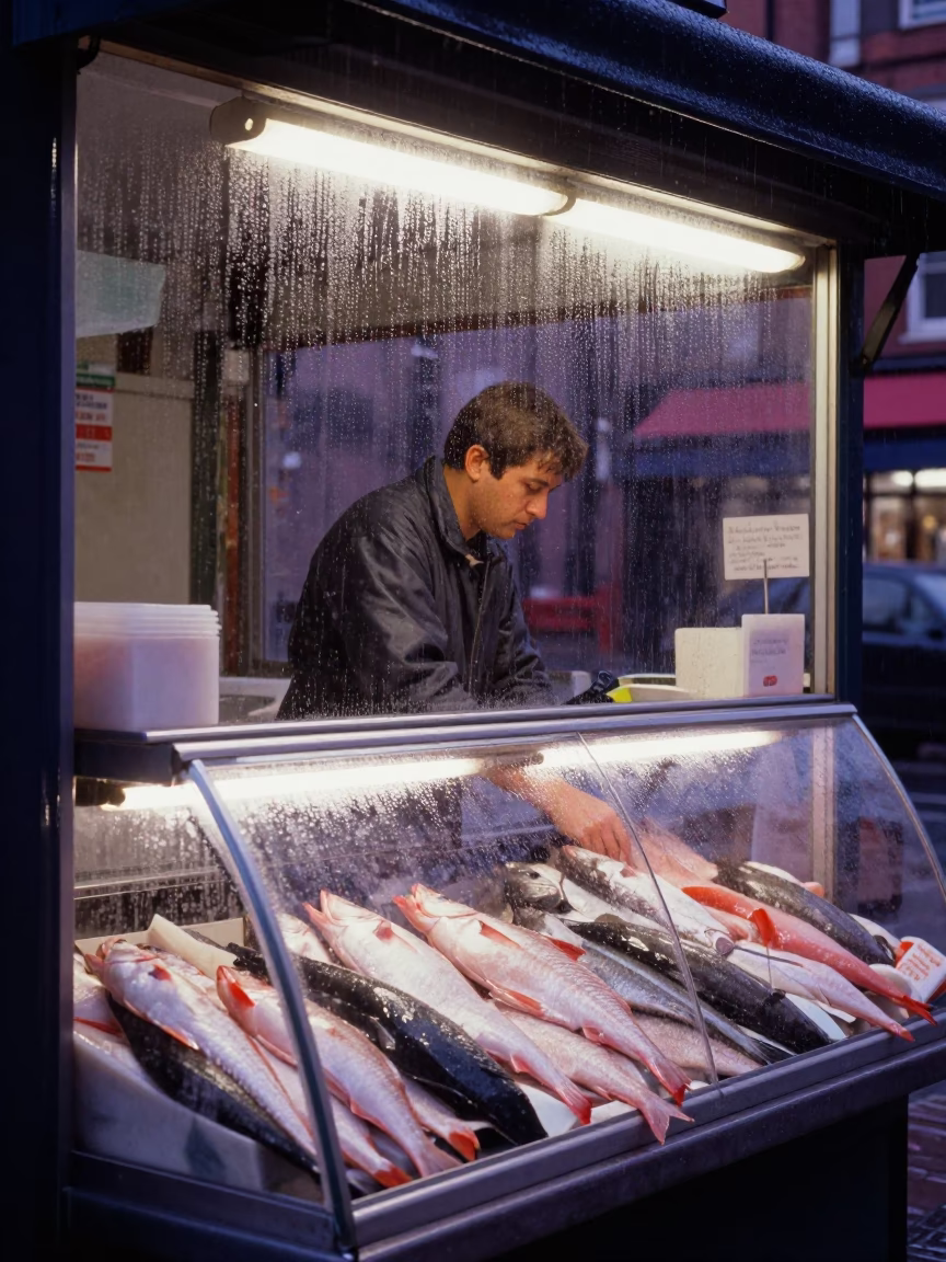 Customer in Liverpool at Twilight in in Liverpool, United Kingdom