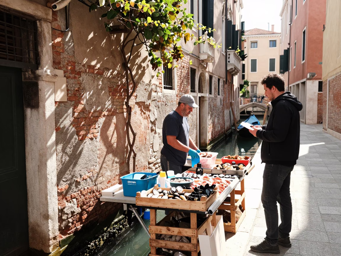 Customer in Venice at Late Morning Light in in Venice, Italy