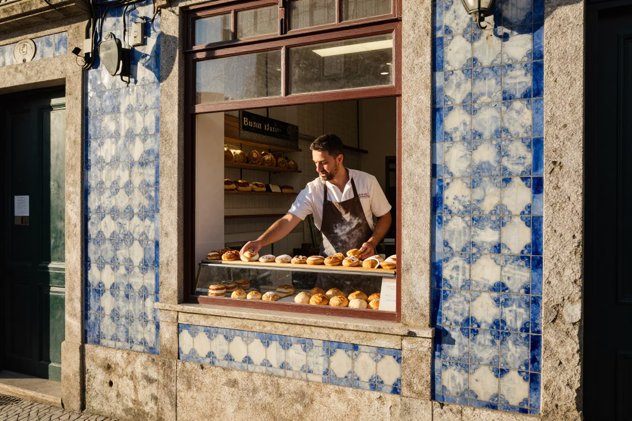 Customer just after sunrise in Porto in in Porto, Portugal