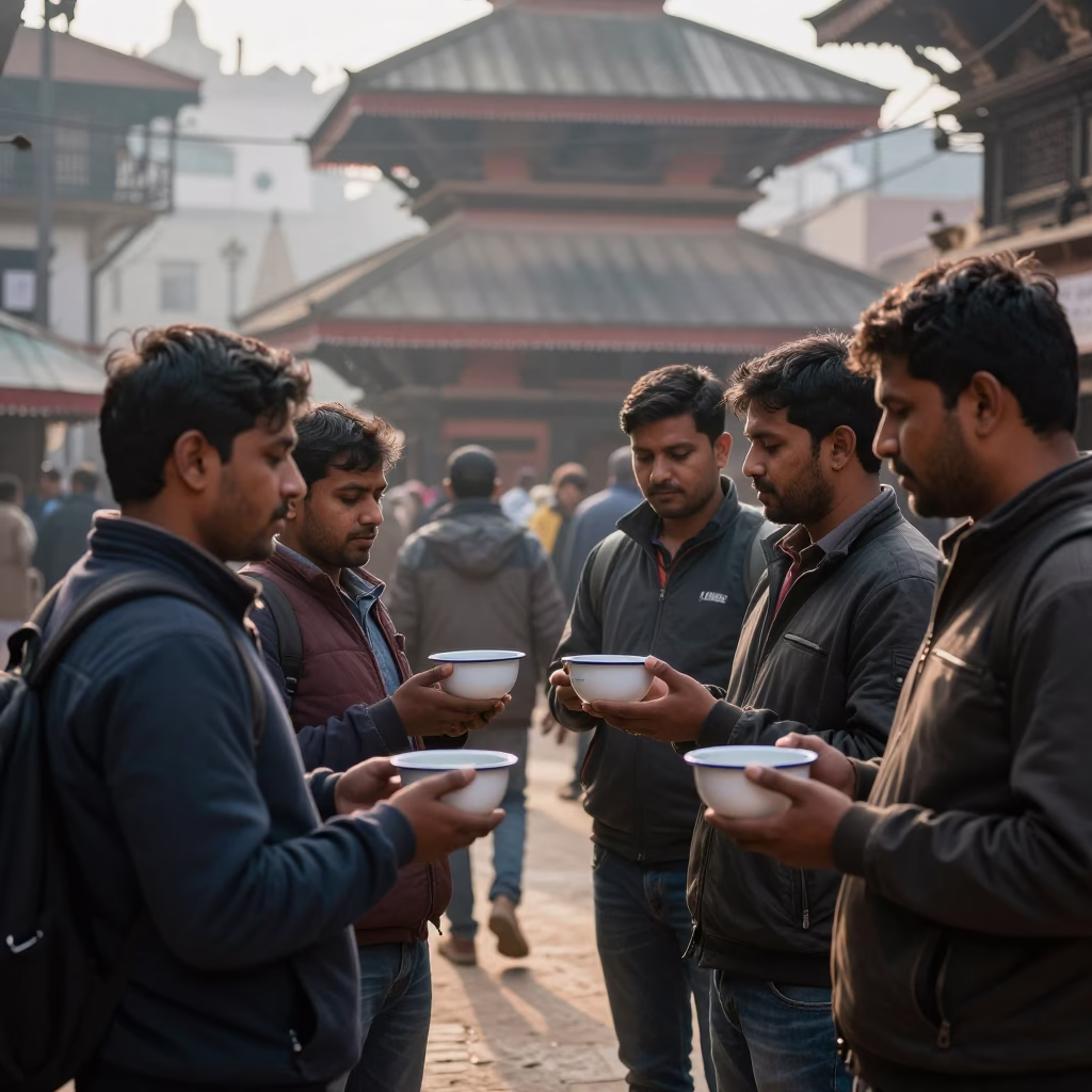 Customers in Kathmandu at The Early Morning Light in in Kathmandu, Nepal