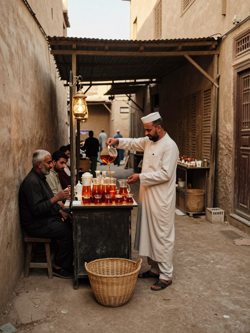 Customers in Luxor at Late Afternoon Light in in Luxor, Egypt