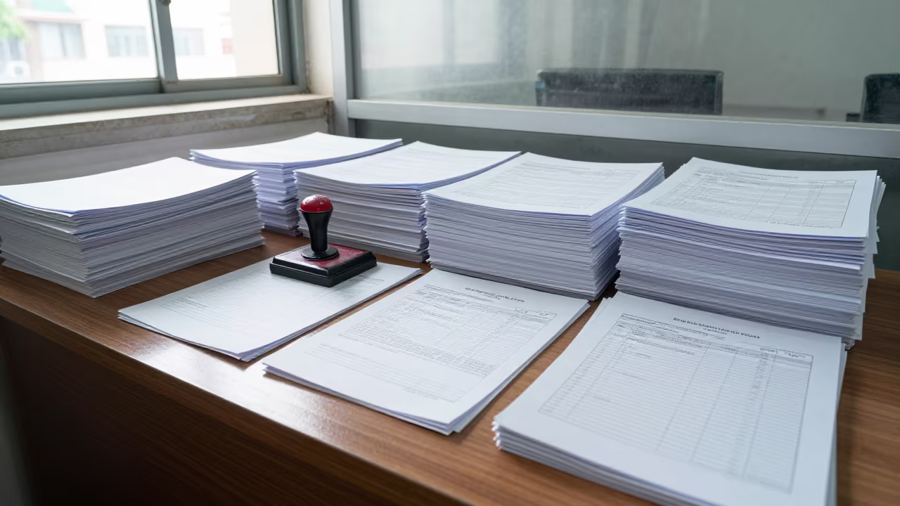 Customs Broker Stamp Pad in Hanoi Dispatch Office in inside a dispatch office above the dock in Ba Dinh, Hanoi