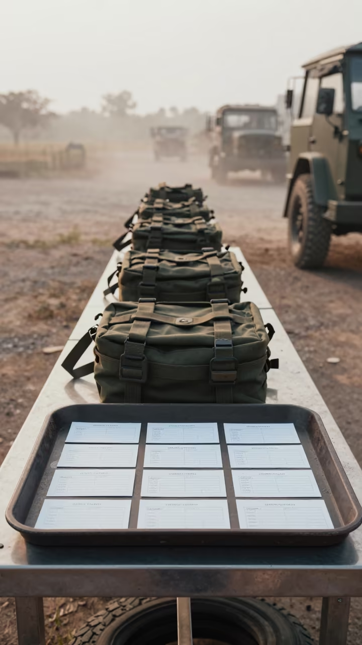 Customs Form Tray in Nepal Motor Pool in beside a convoy halt on open ground in Nepal