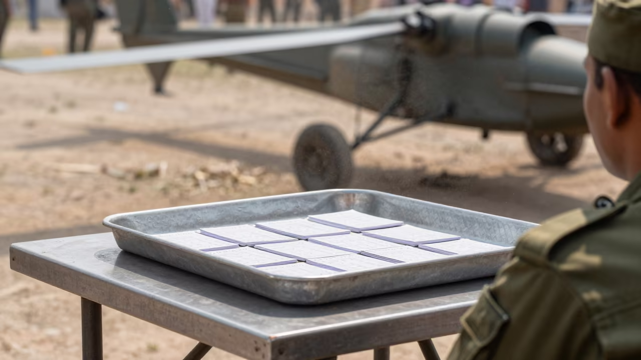 Customs Form Tray on Parade Ground in on a parade ground near Surat